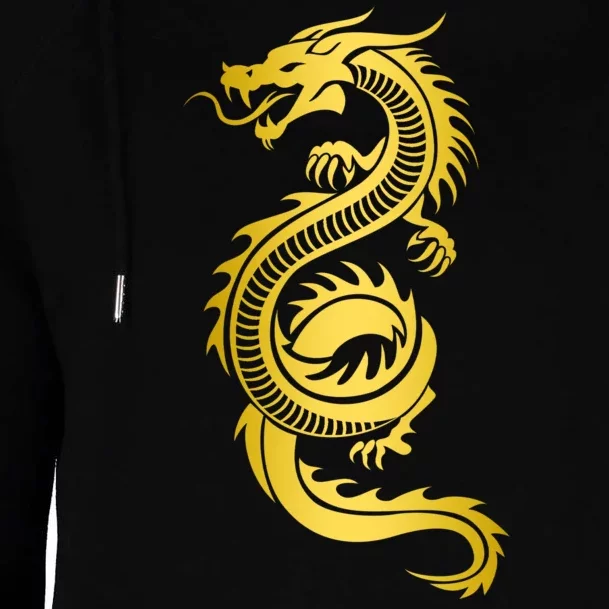 Golden Chinese Dragon Womens Funnel Neck Pullover Hood