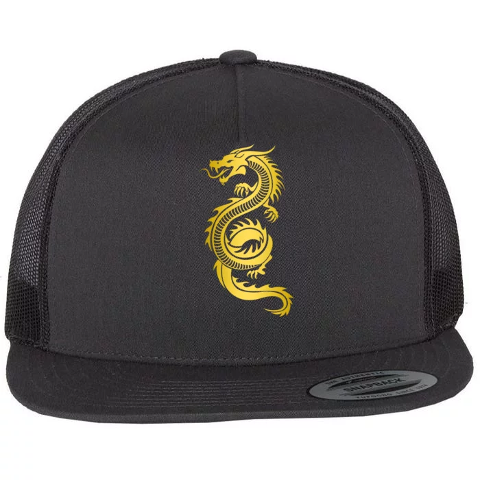 Golden Chinese Dragon Flat Bill Trucker Hat