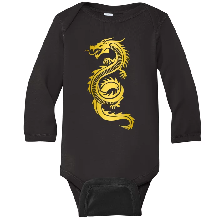 Golden Chinese Dragon Baby Long Sleeve Bodysuit