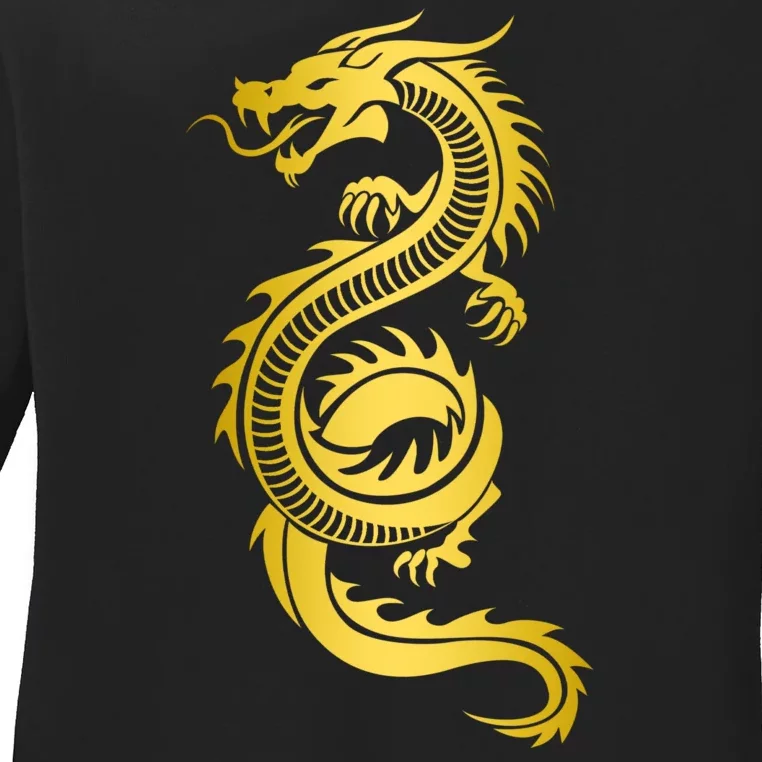 Golden Chinese Dragon Ladies Long Sleeve Shirt