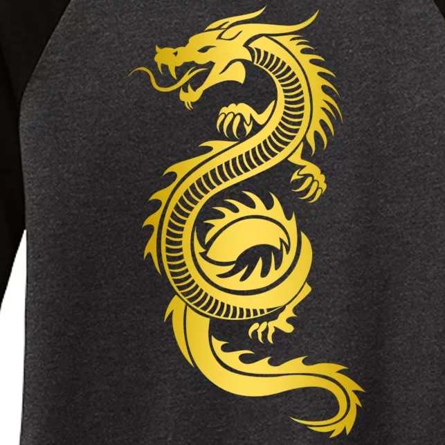 Golden Chinese Dragon Women's Tri-Blend 3/4-Sleeve Raglan Shirt