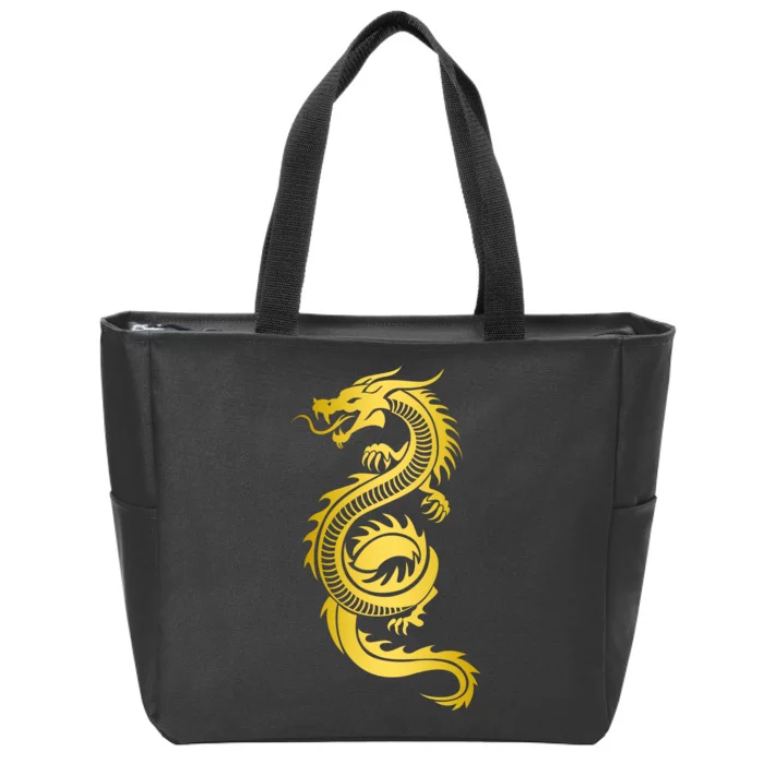 Golden Chinese Dragon Zip Tote Bag