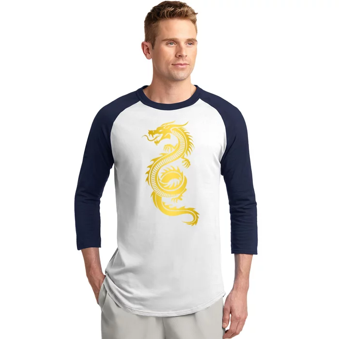 Golden Chinese Dragon Baseball Sleeve Shirt