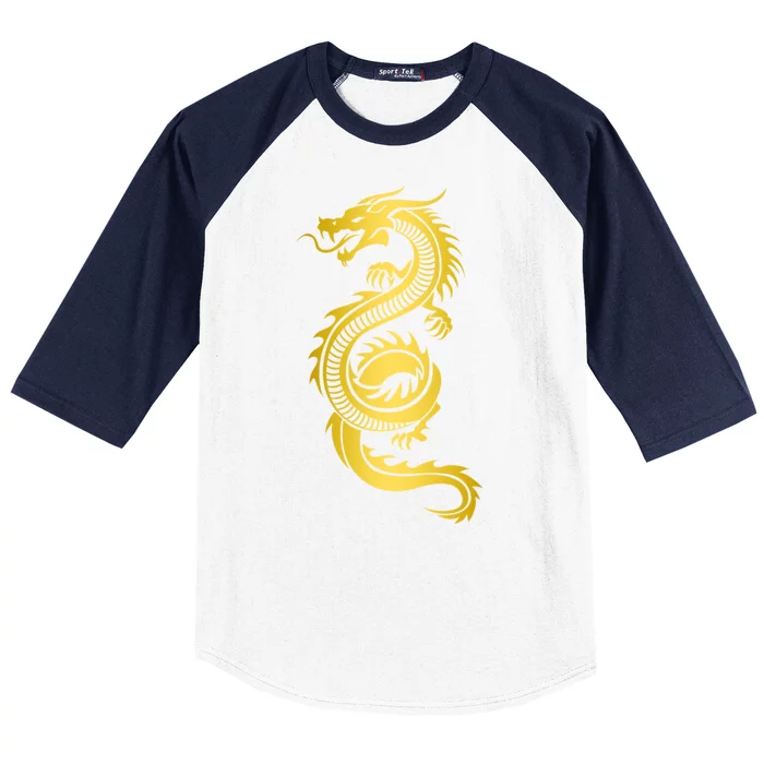 Golden Chinese Dragon Baseball Sleeve Shirt