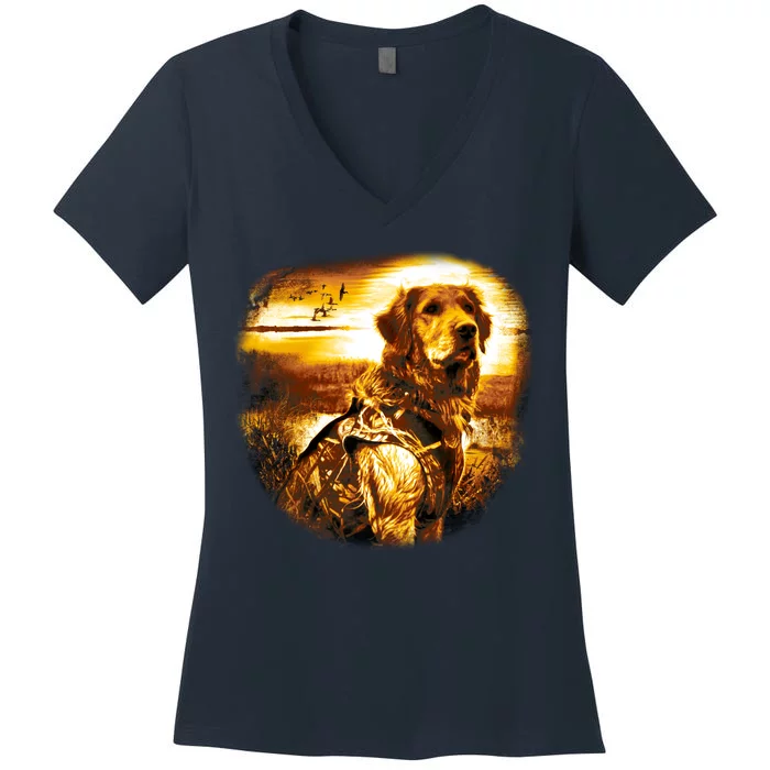 Golden Hunter Retriever Dog Women's V-Neck T-Shirt