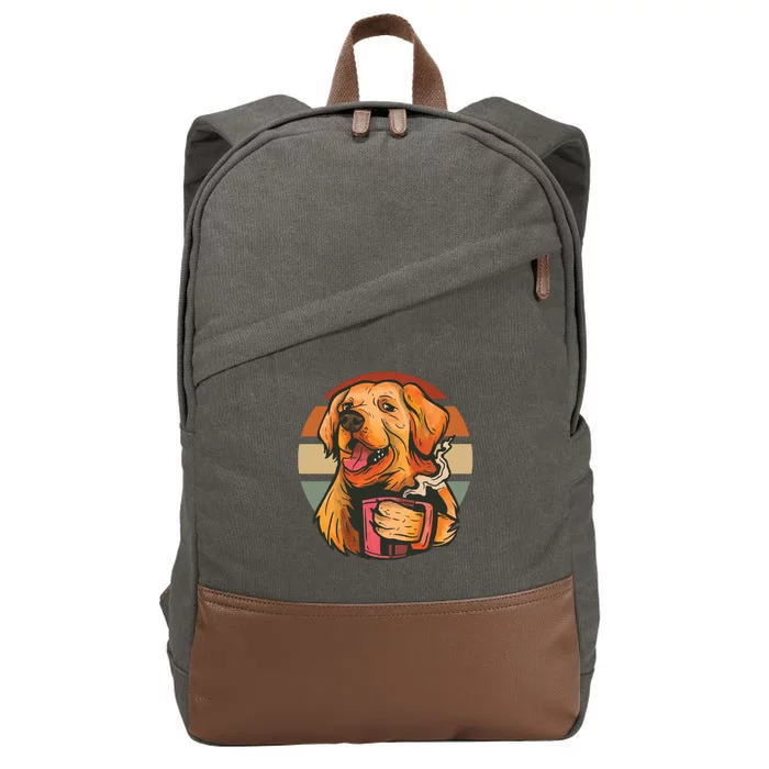 Golden Retriever Dog Coffee Cotton Canvas Backpack