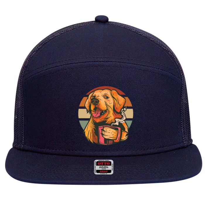 Golden Retriever Dog Coffee 7 Panel Mesh Trucker Snapback Hat