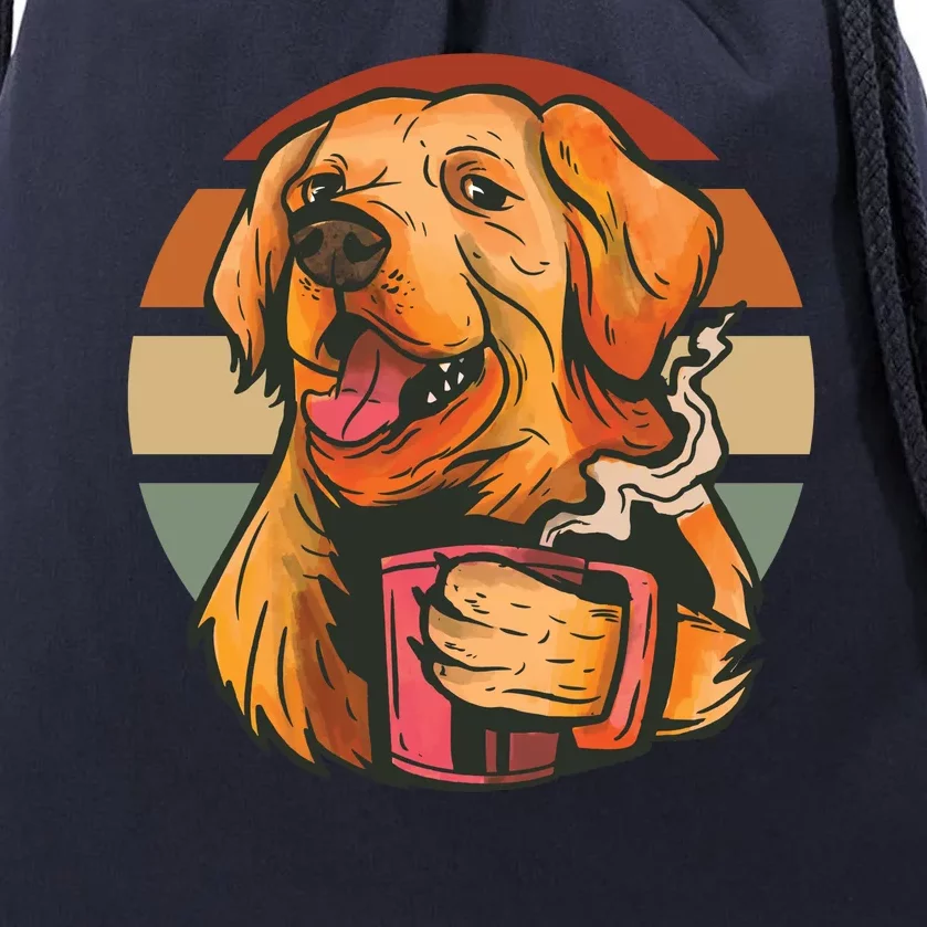 Golden Retriever Dog Coffee Drawstring Bag