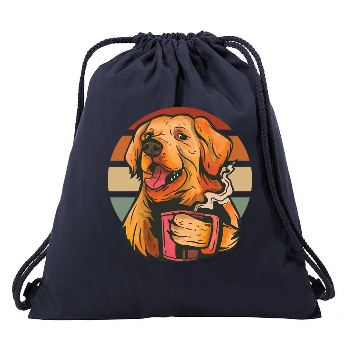 Golden Retriever Dog Coffee Drawstring Bag