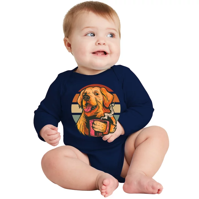 Golden Retriever Dog Coffee Baby Long Sleeve Bodysuit