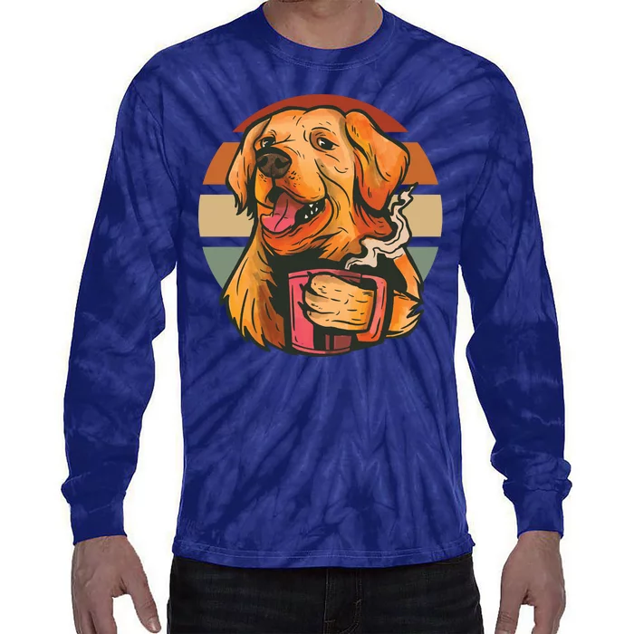 Golden Retriever Dog Coffee Tie-Dye Long Sleeve Shirt