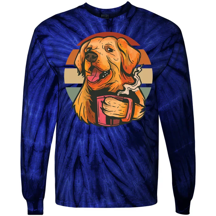 Golden Retriever Dog Coffee Tie-Dye Long Sleeve Shirt