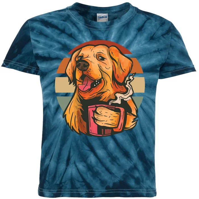 Golden Retriever Dog Coffee Kids Tie-Dye T-Shirt