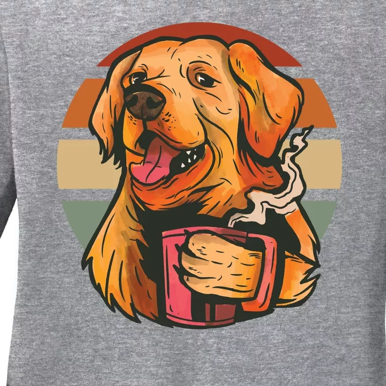 Golden Retriever Dog Coffee Ladies Long Sleeve Shirt