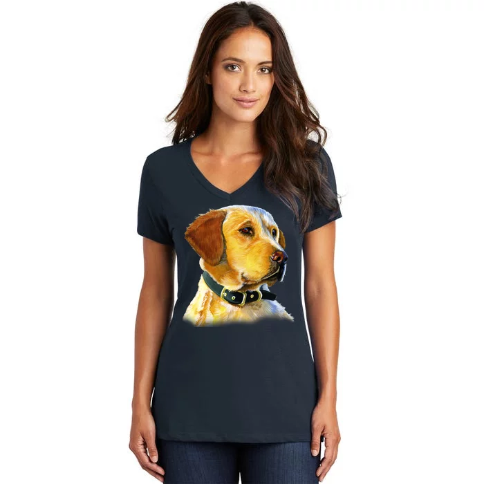 Golden Retriever Dog Portrait Women's V-Neck T-Shirt