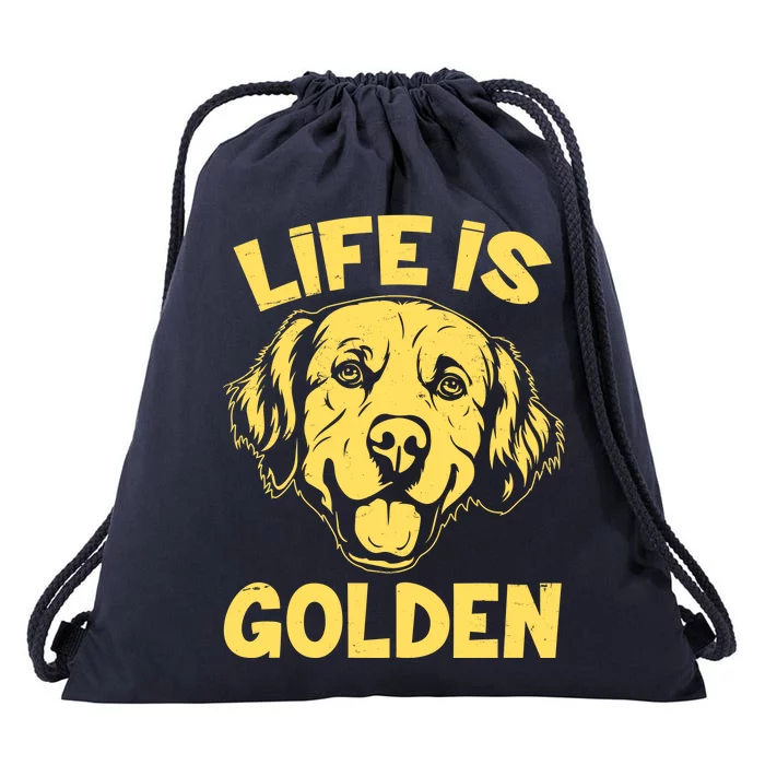 Golden Retriever Life Is Golden Drawstring Bag