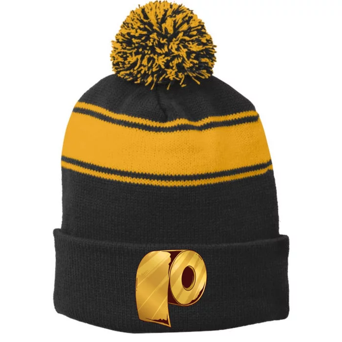 Golden Toilet Paper Crisis Stripe Pom Pom Beanie