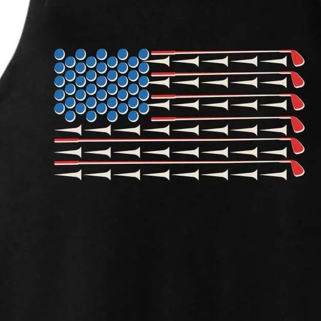 Golf Balls Tees Clubs USA American Flag Ladies Tri-Blend Wicking Tank