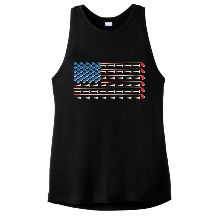 Golf Balls Tees Clubs USA American Flag Ladies Tri-Blend Wicking Tank