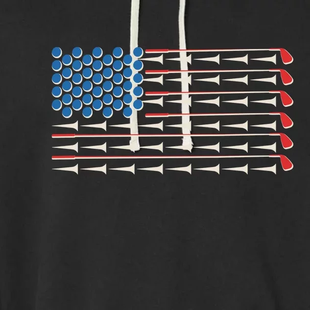 Golf Balls Tees Clubs USA American Flag Garment-Dyed Fleece Hoodie