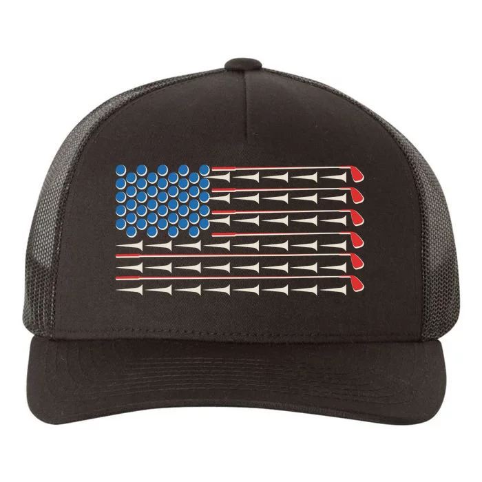 Golf Balls Tees Clubs USA American Flag Yupoong Adult 5-Panel Trucker Hat