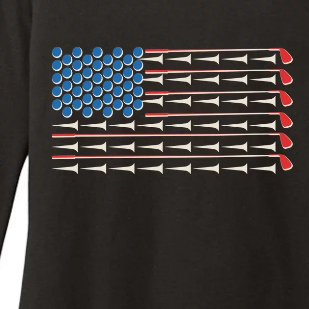 Golf Balls Tees Clubs USA American Flag Womens CVC Long Sleeve Shirt