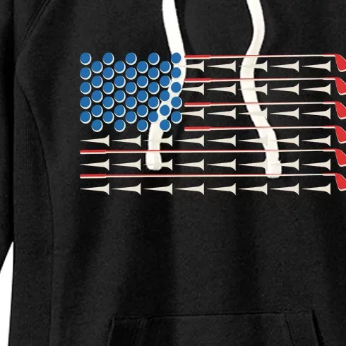 Golf Balls Tees Clubs USA American Flag Women's Fleece Hoodie