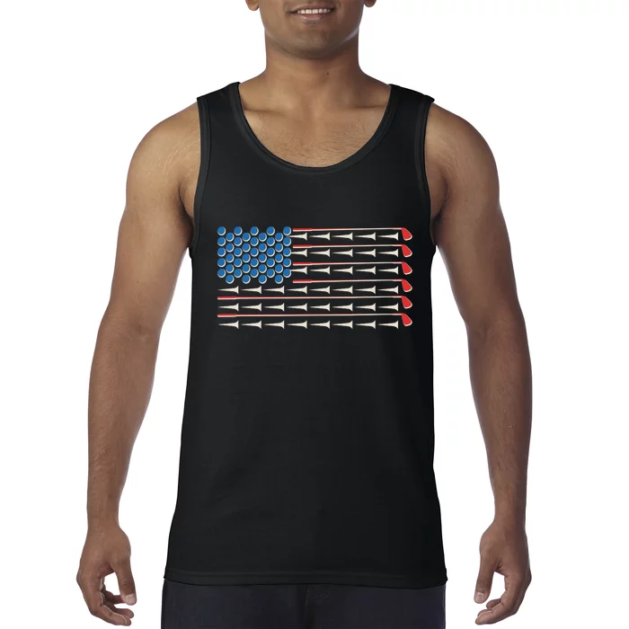 Golf Balls Tees Clubs USA American Flag Tank Top