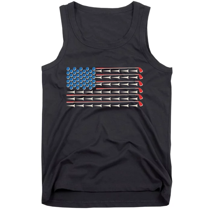 Golf Balls Tees Clubs USA American Flag Tank Top