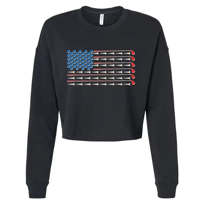 Golf Balls Tees Clubs USA American Flag Cropped Pullover Crew