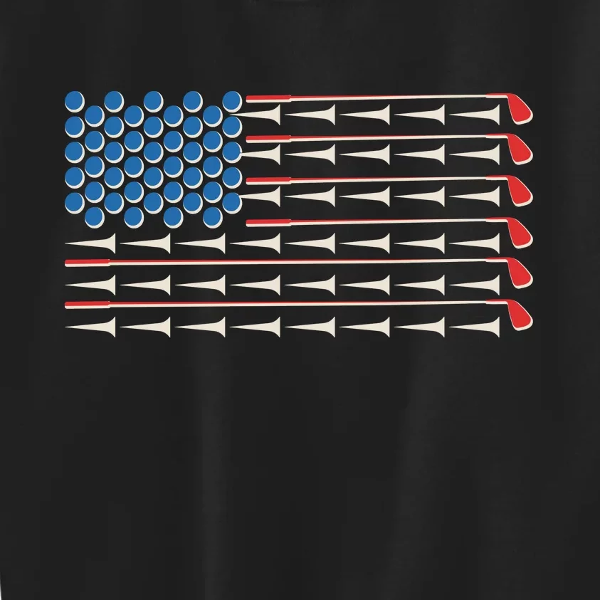 Golf Balls Tees Clubs USA American Flag Kids Sweatshirt