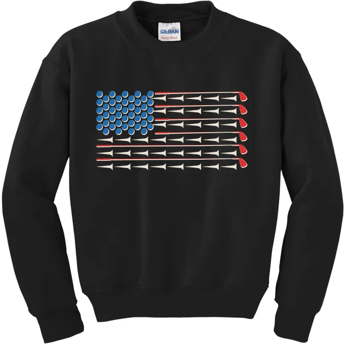 Golf Balls Tees Clubs USA American Flag Kids Sweatshirt