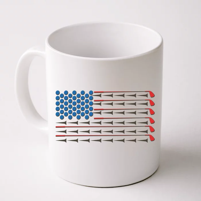 Golf Balls Tees Clubs USA American Flag Front & Back Coffee Mug