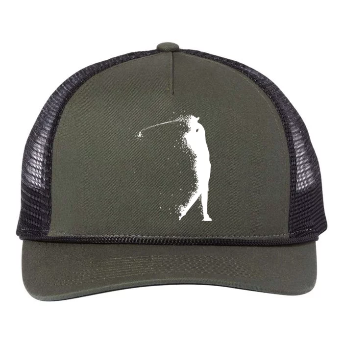 Golf Swing Splatter Golfer Logo Retro Rope Trucker Hat Cap