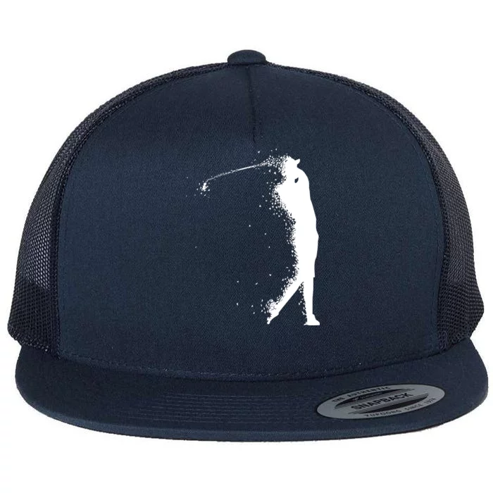 Golf Swing Splatter Golfer Logo Flat Bill Trucker Hat