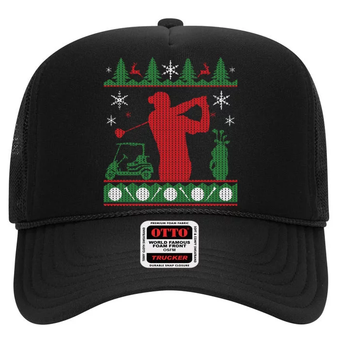 Golf Ugly Christmas Sweater High Crown Mesh Trucker Hat