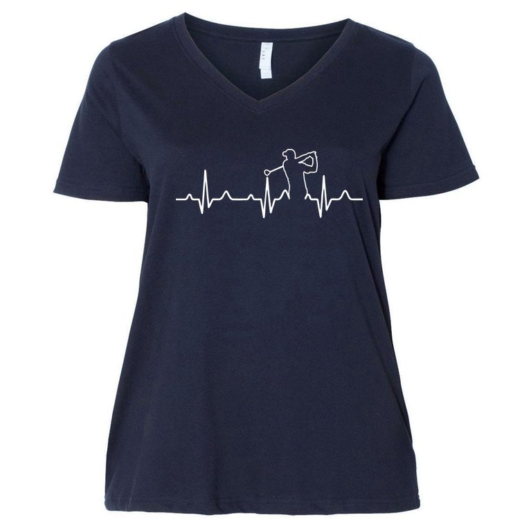 Golfer Heartbeat I Love Golf Women's V-Neck Plus Size T-Shirt