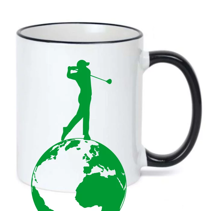 Golfer on top of the World Golf Logo Black Color Changing Mug