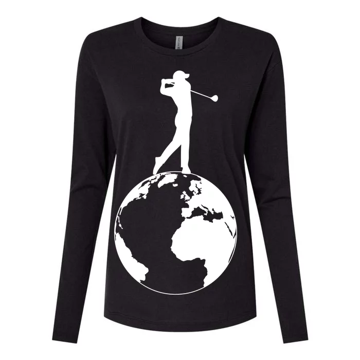 Golfer on top of the World Golf Logo Womens Cotton Relaxed Long Sleeve T-Shirt