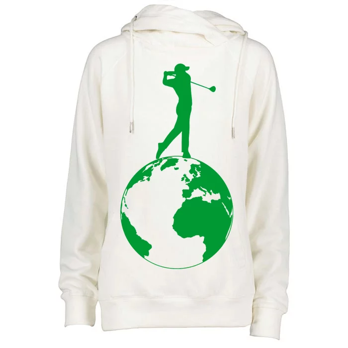 Golfer on top of the World Golf Logo Womens Funnel Neck Pullover Hood