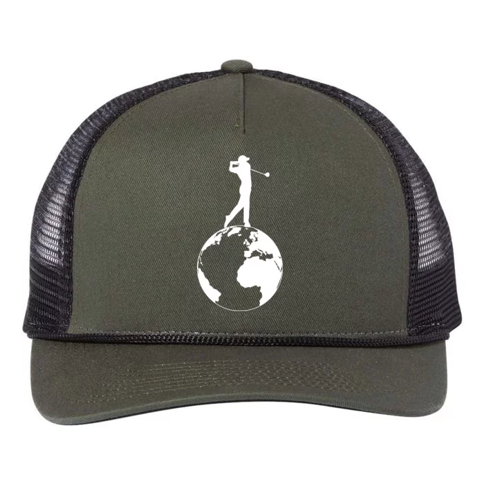 Golfer on top of the World Golf Logo Retro Rope Trucker Hat Cap