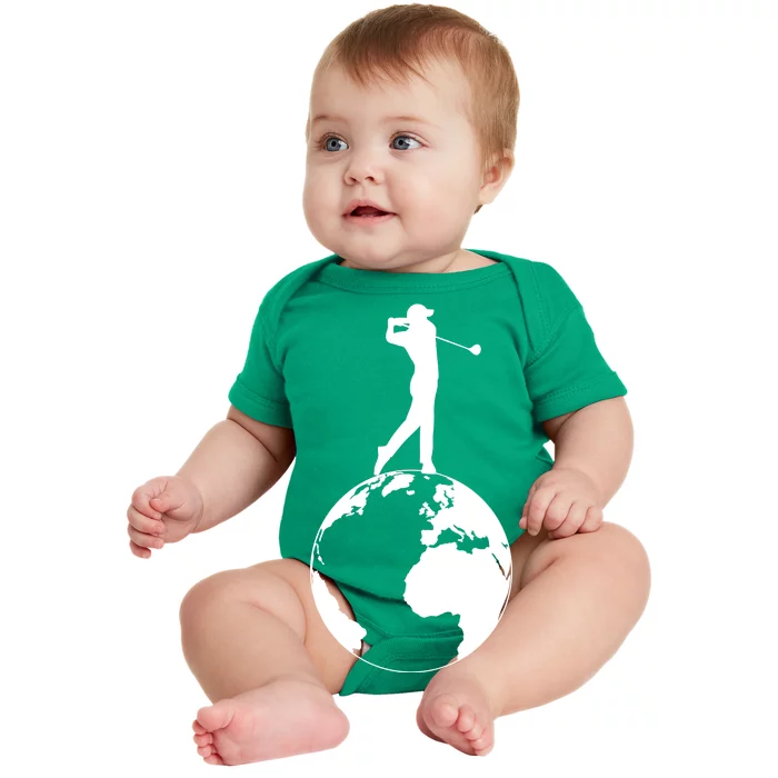 Golfer on top of the World Golf Logo Baby Bodysuit