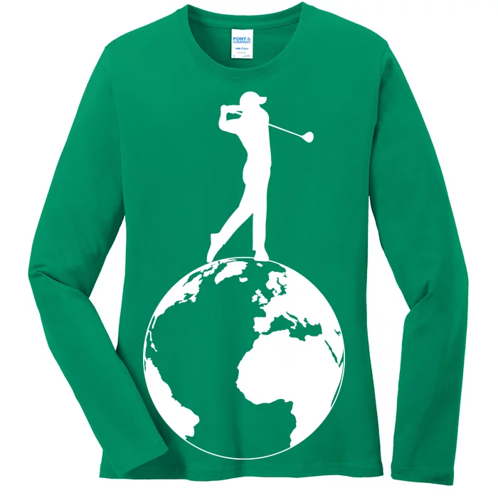 Golfer on top of the World Golf Logo Ladies Long Sleeve Shirt