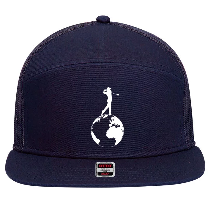 Golfer on top of the World Golf Logo 7 Panel Mesh Trucker Snapback Hat