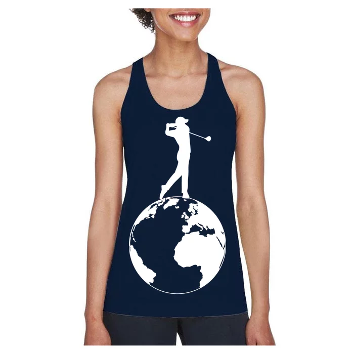 Golfer on top of the World Golf Logo Women's Racerback Tank