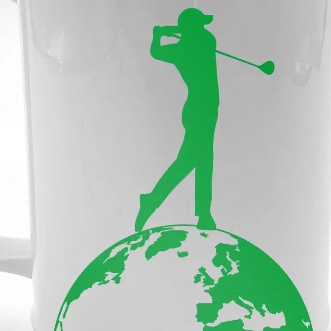 Golfer on top of the World Golf Logo Front & Back Beer Stein