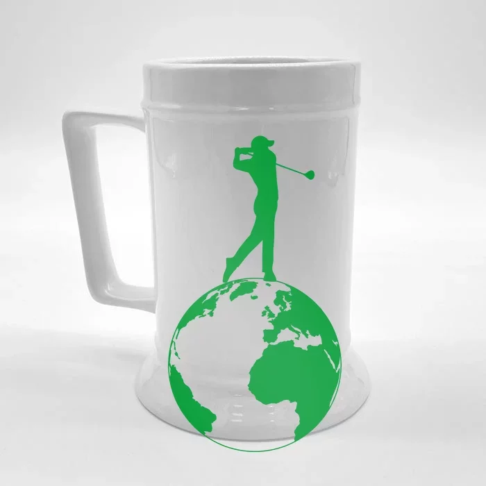 Golfer on top of the World Golf Logo Front & Back Beer Stein