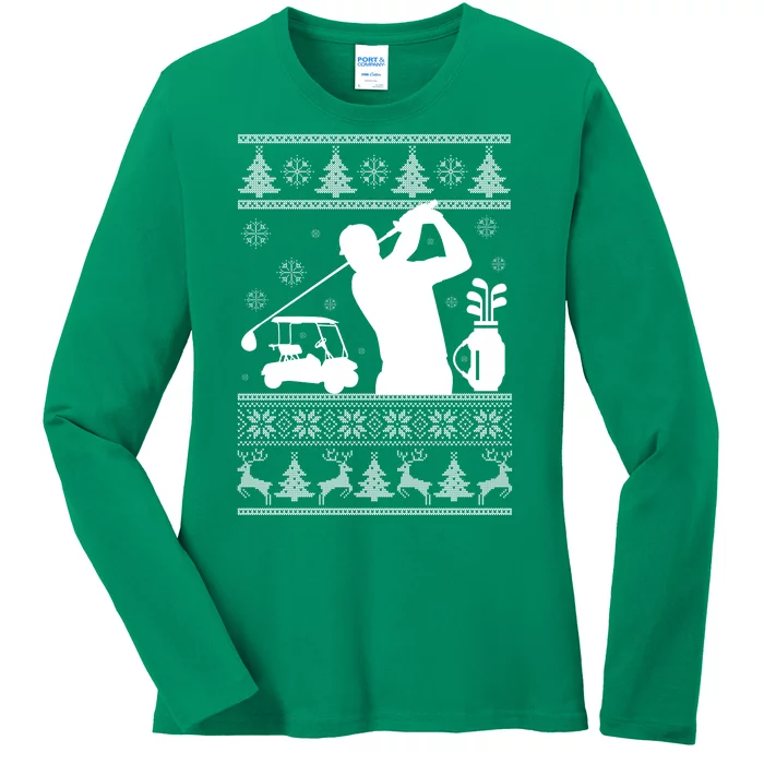 Golfing Fan Ugly Christmas Sweater Ladies Long Sleeve Shirt