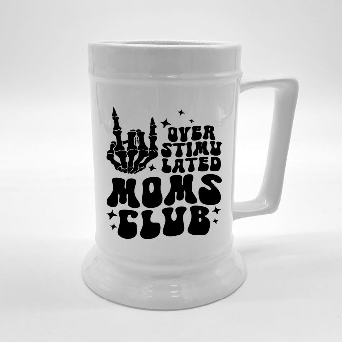 Groovy Overstimulated Moms Club Funny Trendy Mom Rock Hand Gift Front & Back Beer Stein