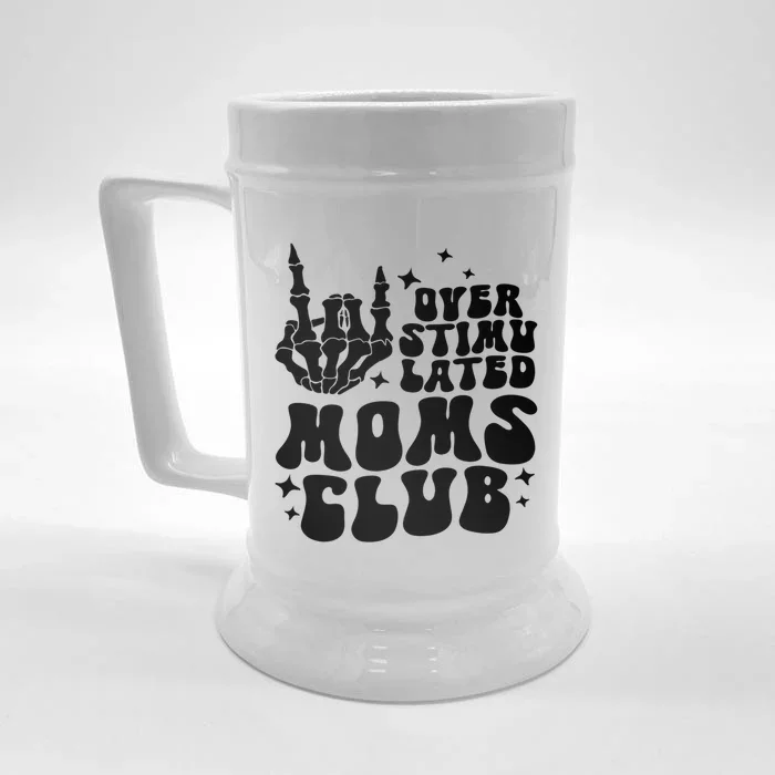 Groovy Overstimulated Moms Club Funny Trendy Mom Rock Hand Gift Front & Back Beer Stein